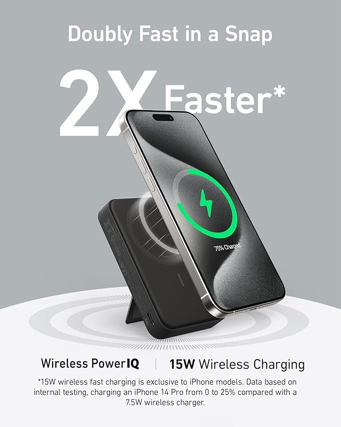 Anker Maggo Power Bank Qi2 Certified 15W Ultra Fast Magsafe Compatible Portable Charger 10000Mah Battery Pack With Smart Display And Foldable Stand