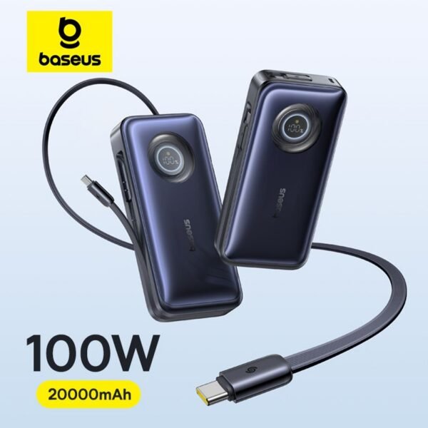 Baseus 100W 20000Mah External Battery With Built In Retractable USB C Cable And Pd Power Bank