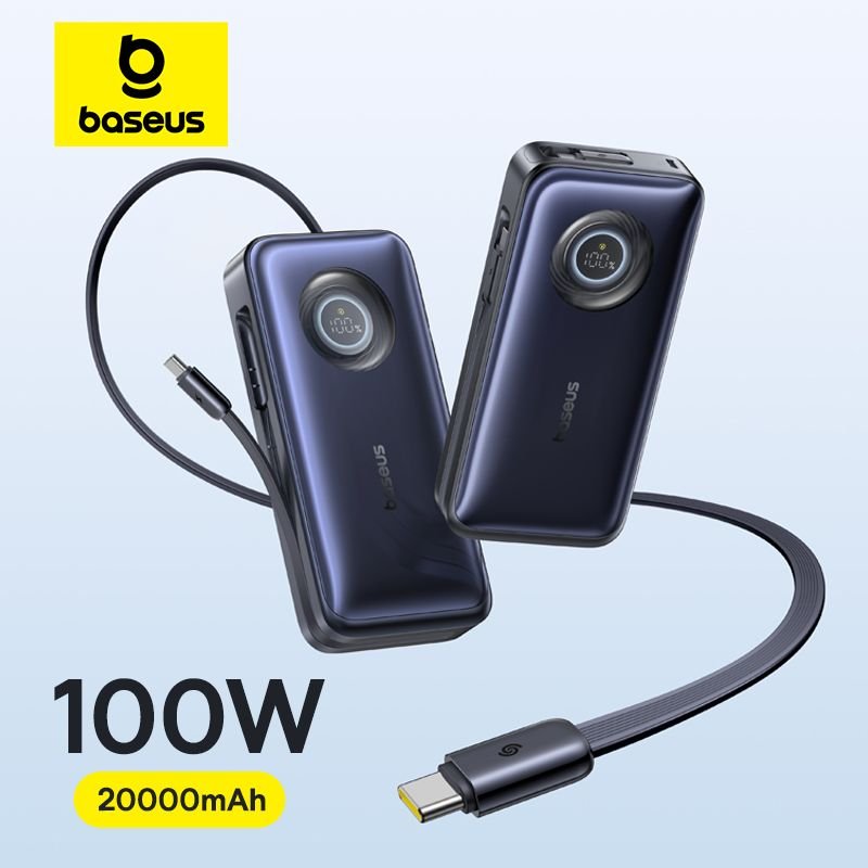 Baseus 100W 20000Mah External Battery With Built In Retractable USB C Cable And Pd Power Bank