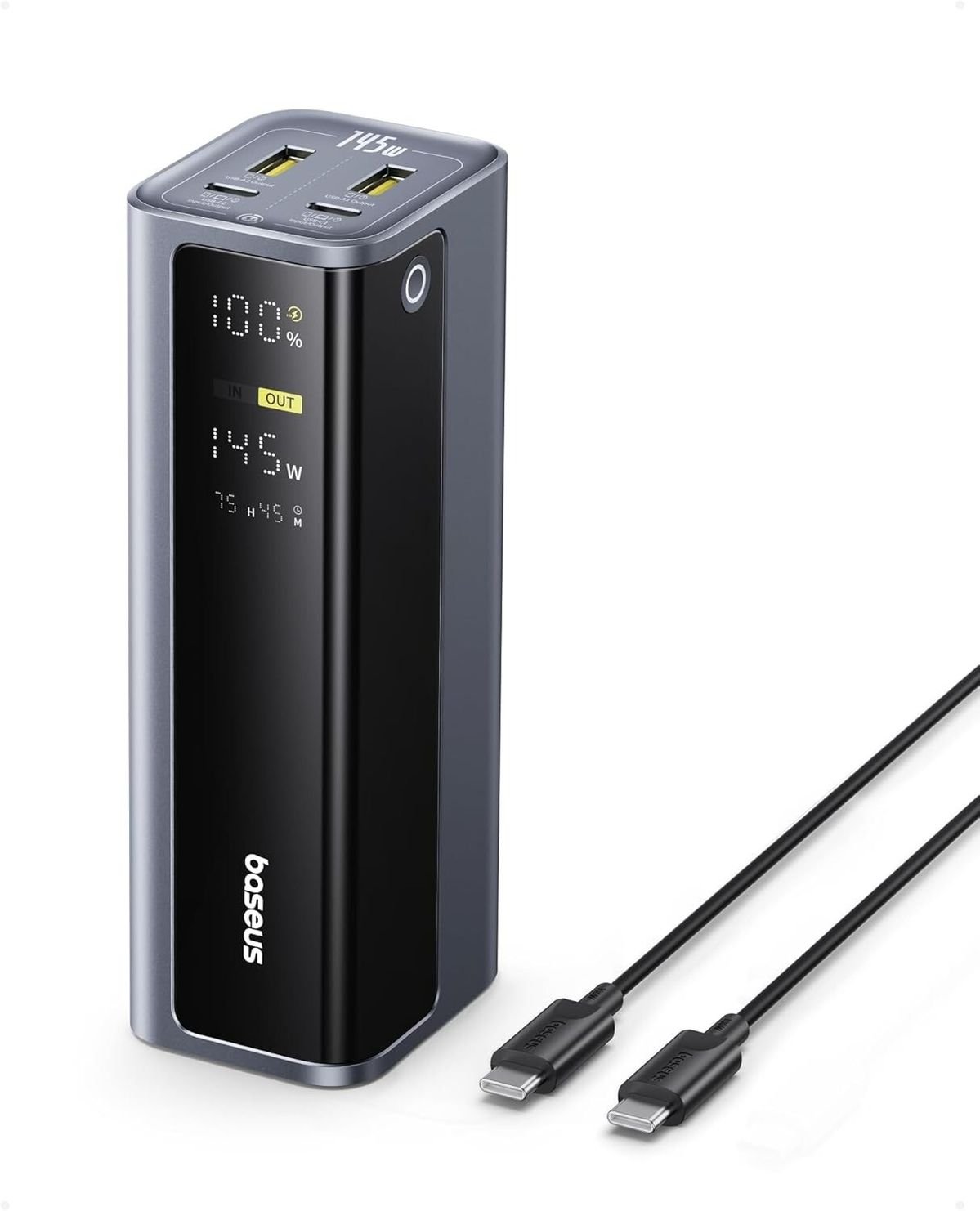 Baseus Energeek 145W Power Bank 20000Mah External Battery With 60Cm Extendable USB C Cable For Laptop Iphone 16 15 Macbook And Charging Cable